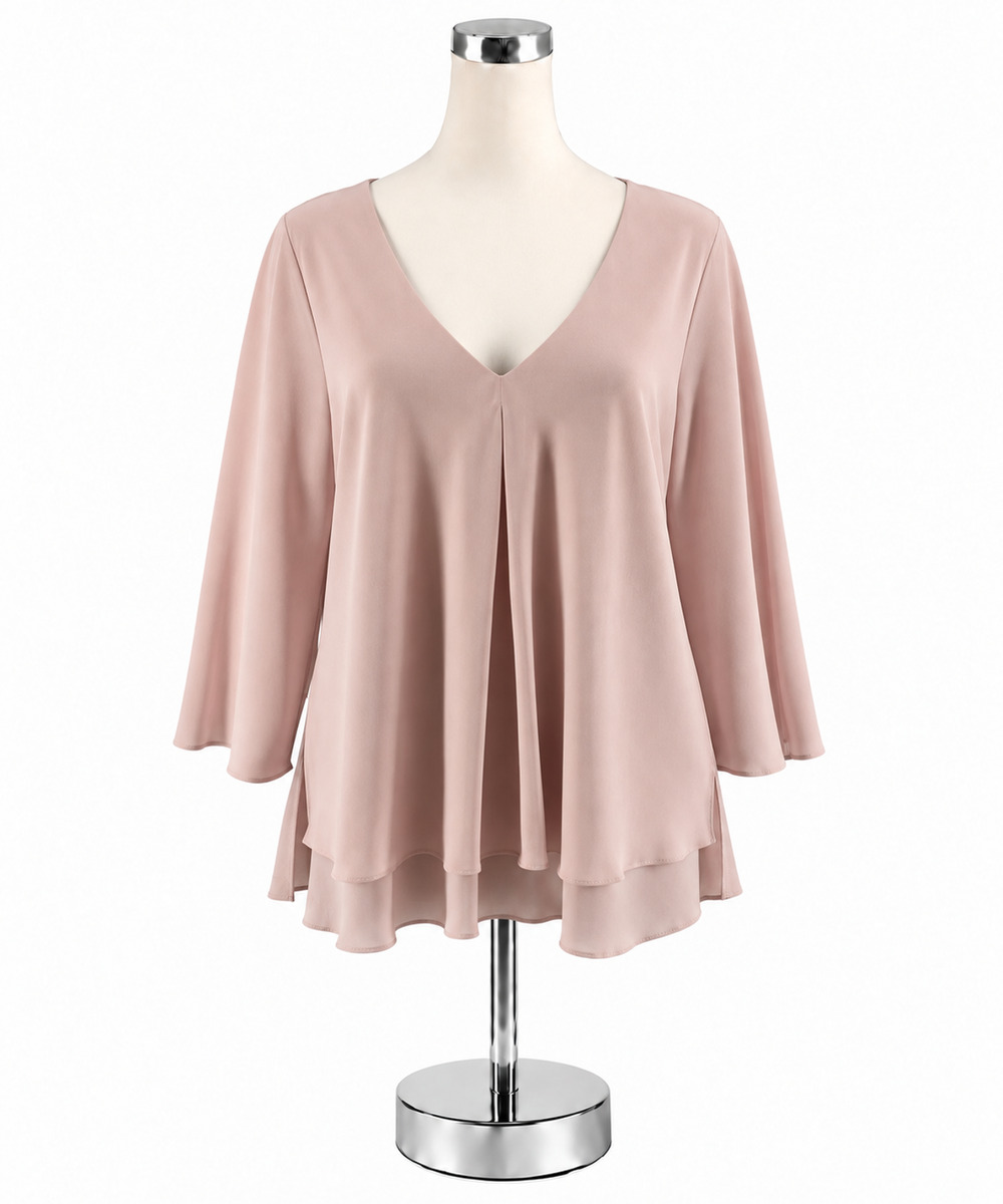 Frank Lyman Blush Pink Flutter Sleeve Chiffon Tunic Top Size 14